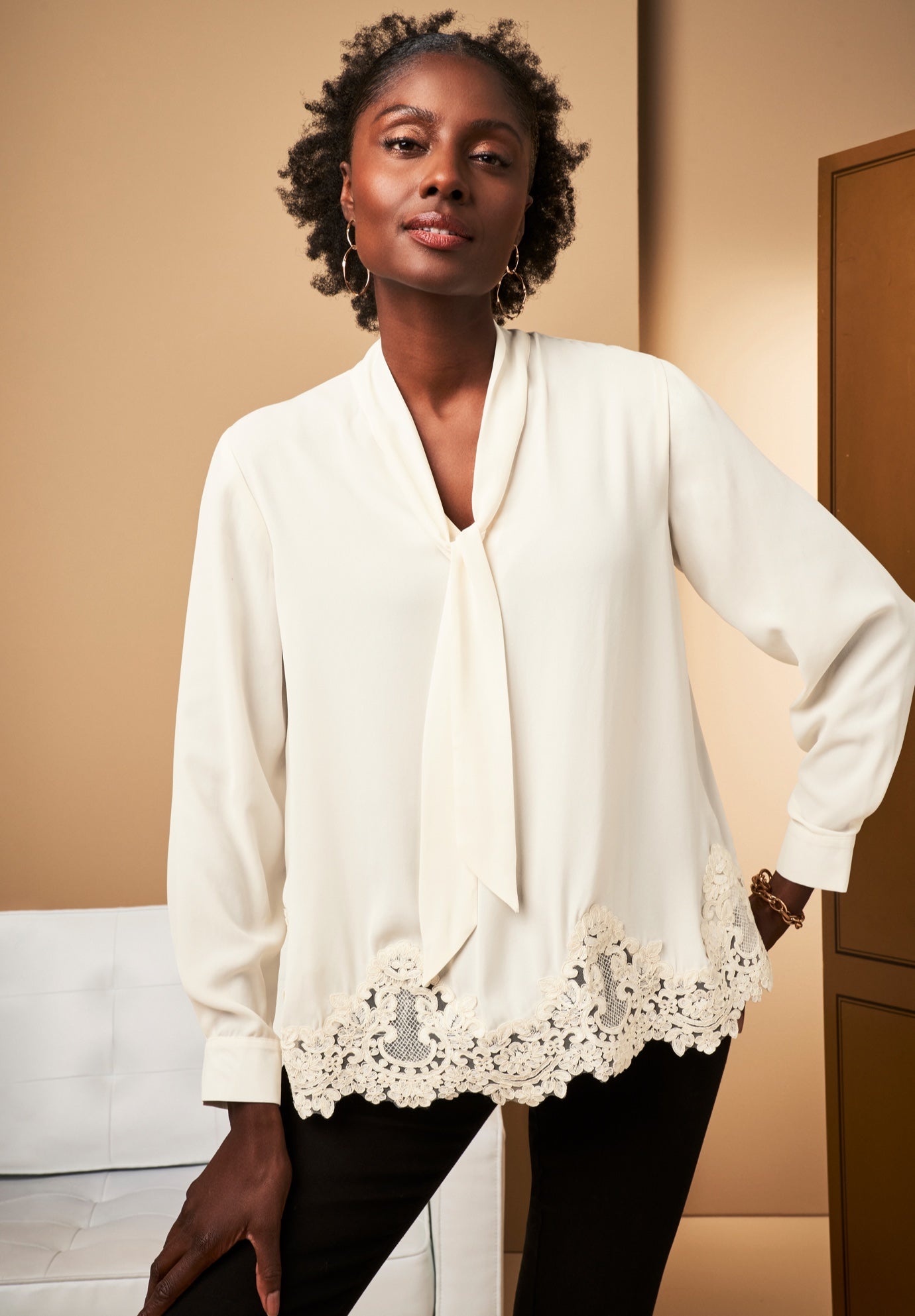Lace Trim Bow Blouse image number 0