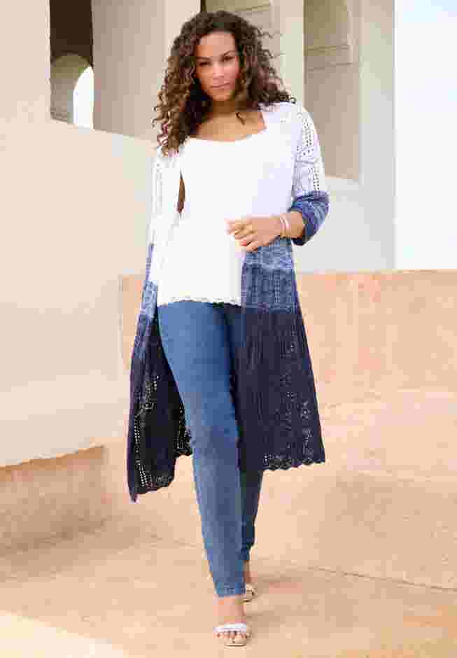 Knee-length Pointelle Cardigan image number 0