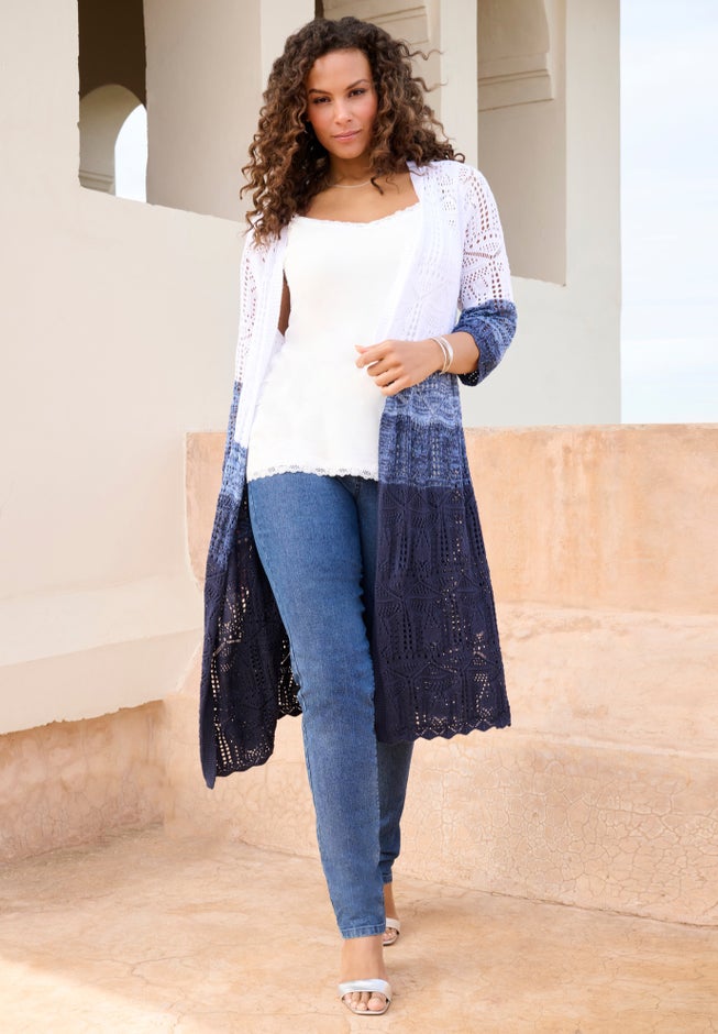 Knee-length Pointelle Cardigan image number null
