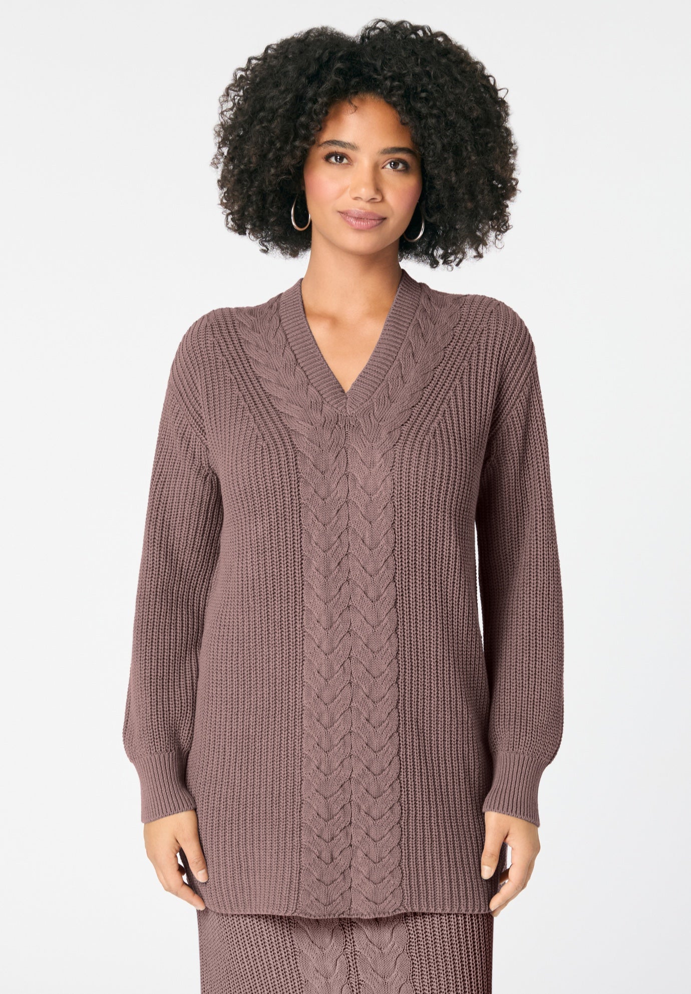 Cable Knit V Neck Sweater image number 1