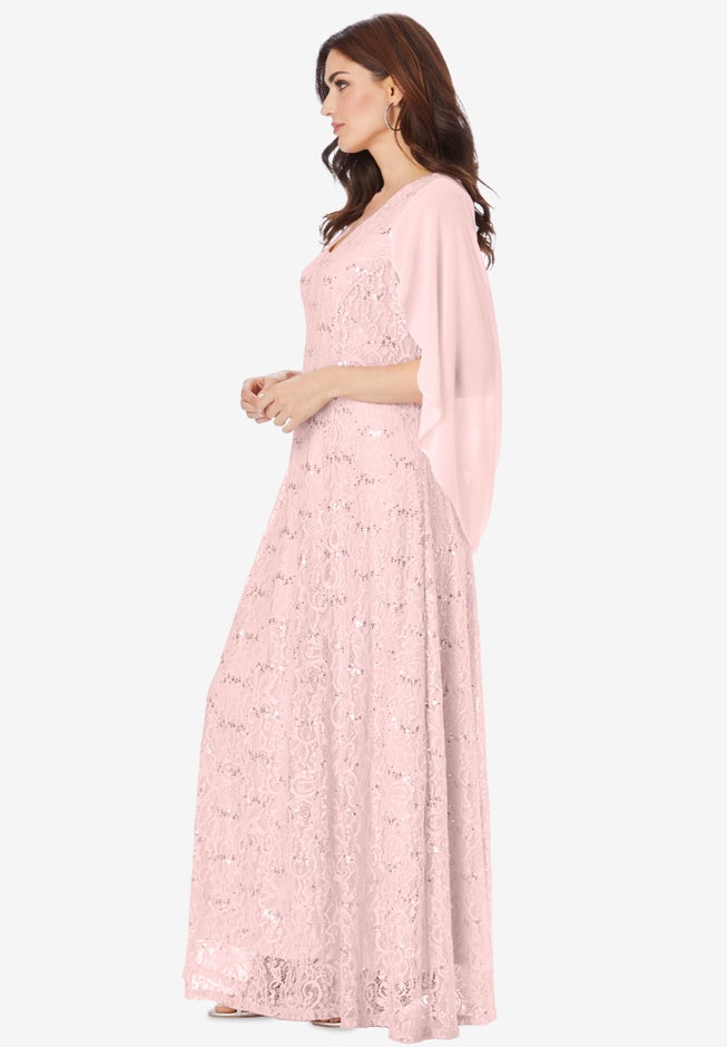 Plus-Size Allover Lace Gown with Capelet image number 2