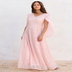 Plus-Size Allover Lace Gown with Capelet image number null