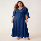 Plus-Size Allover Lace Gown with Capelet image number null