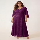 Plus-Size Allover Lace Gown with Capelet image number null
