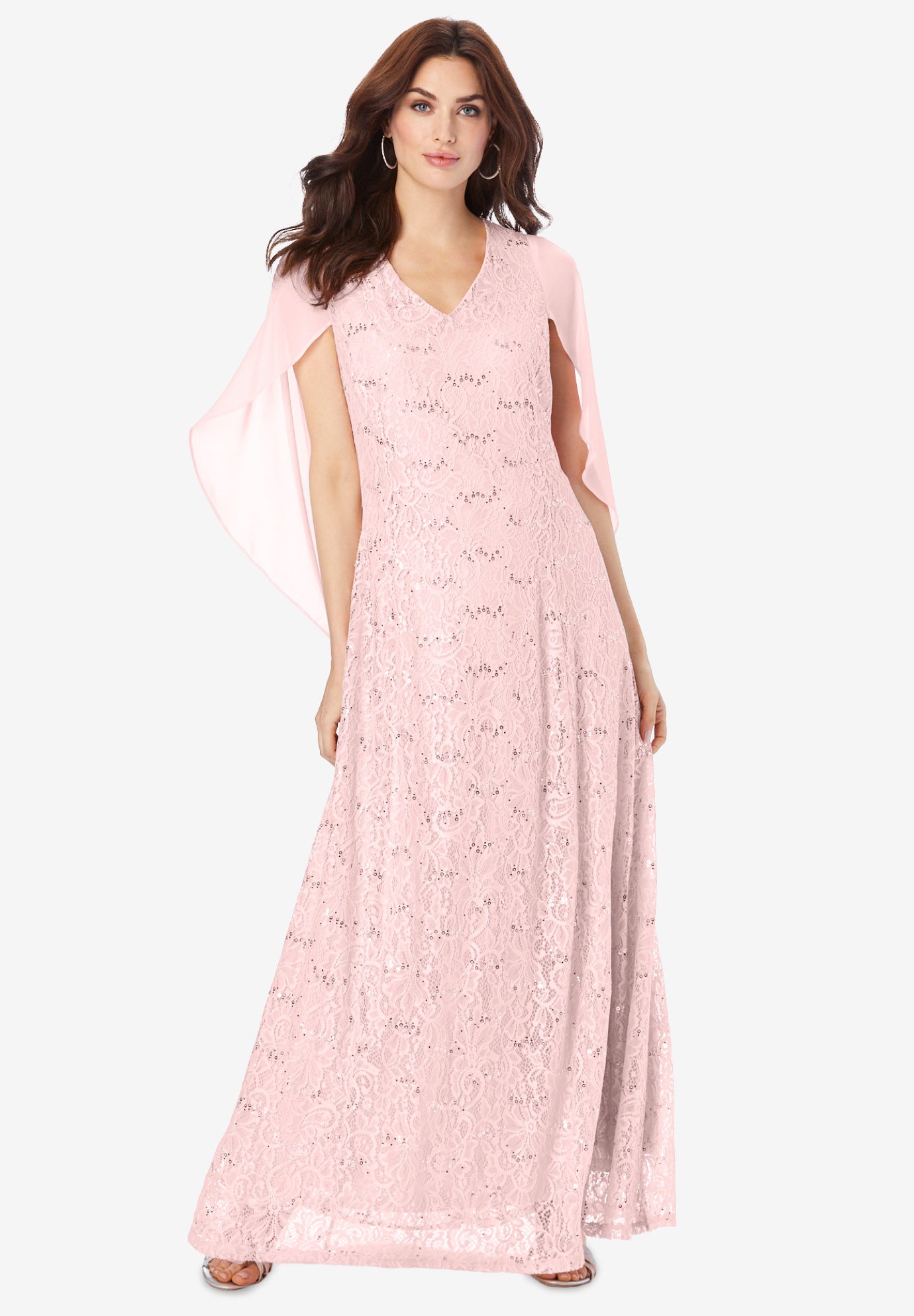 Plus-Size Allover Lace Gown with Capelet image number 0