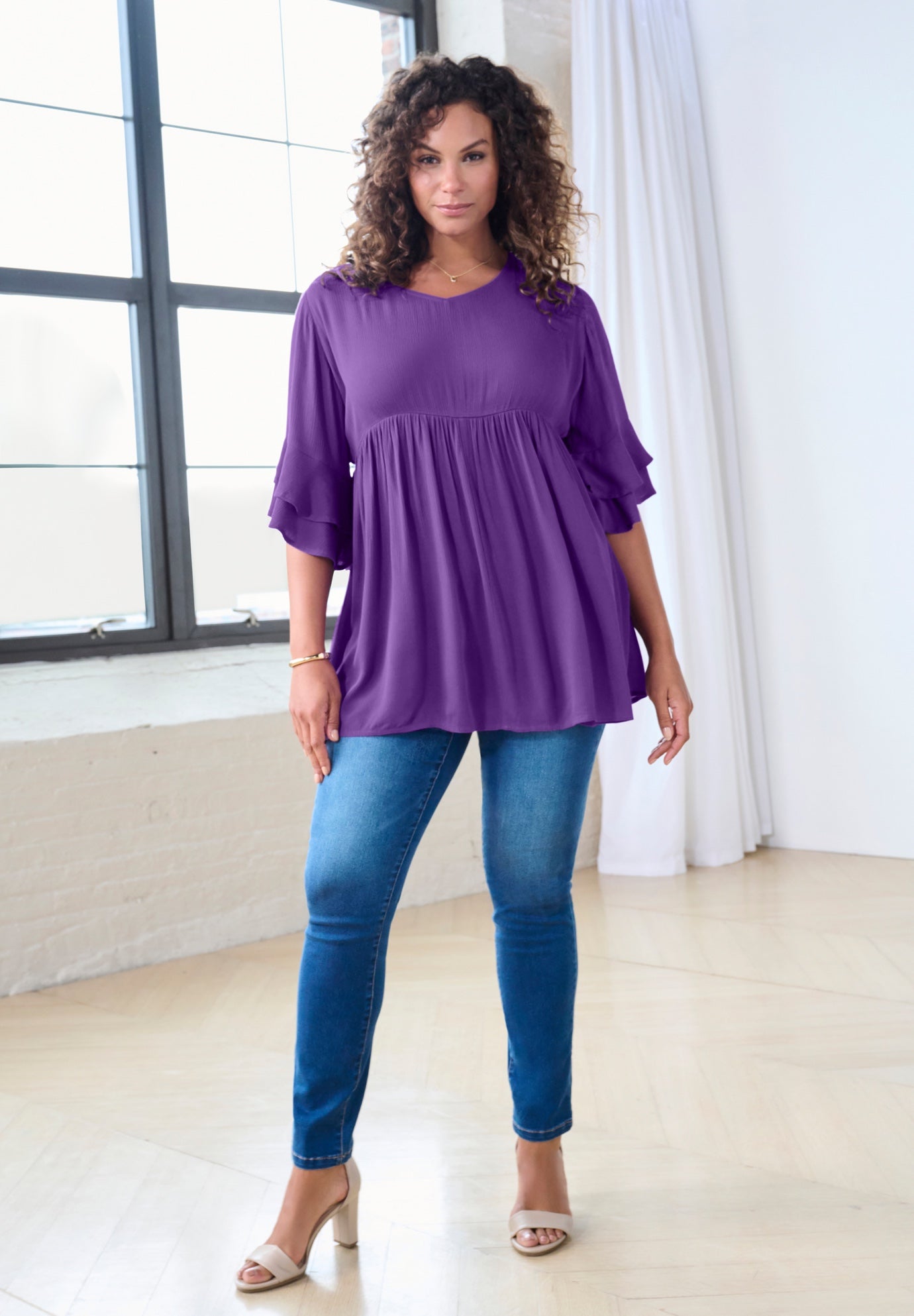 Hand Crinkled Flutter Sleeve Tunic image number 4