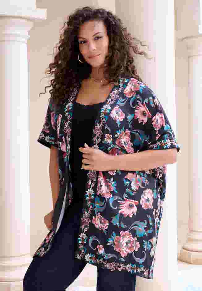 Embroidered Drape Kimono image number 2