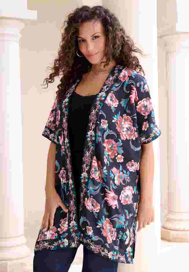 Embroidered Drape Kimono image number 1