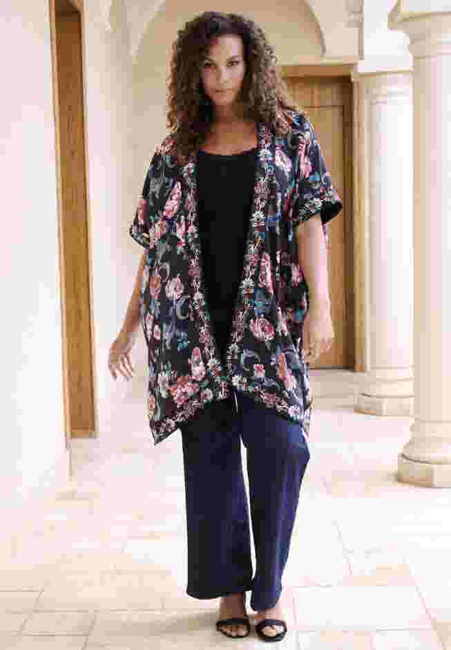 Embroidered Drape Kimono image number 0