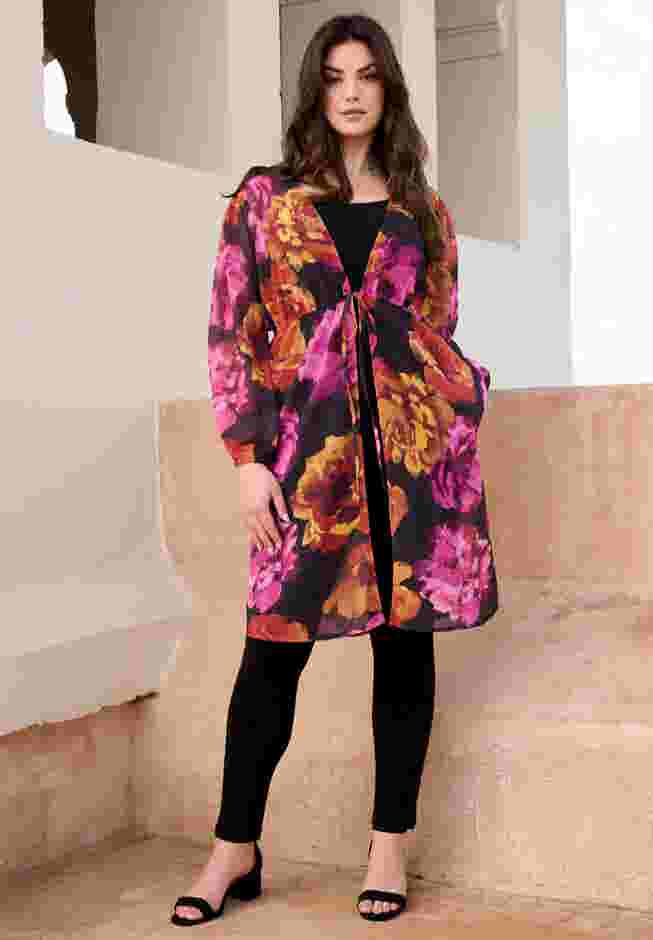 Crinkle Chiffon Tie Front Kimono image number 0