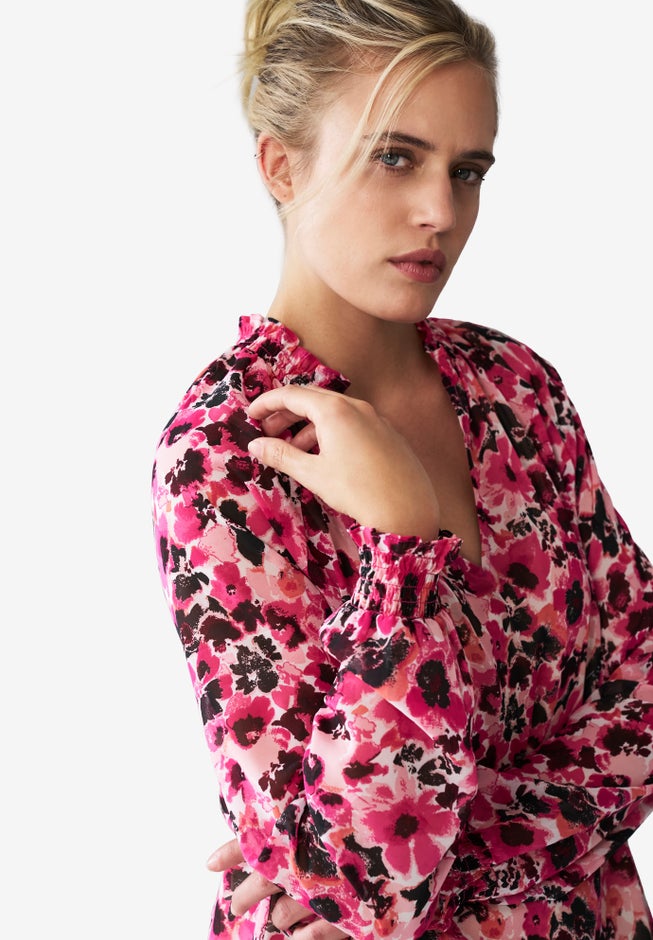 Notch Neck Blouson Sleeve Tunic image number null