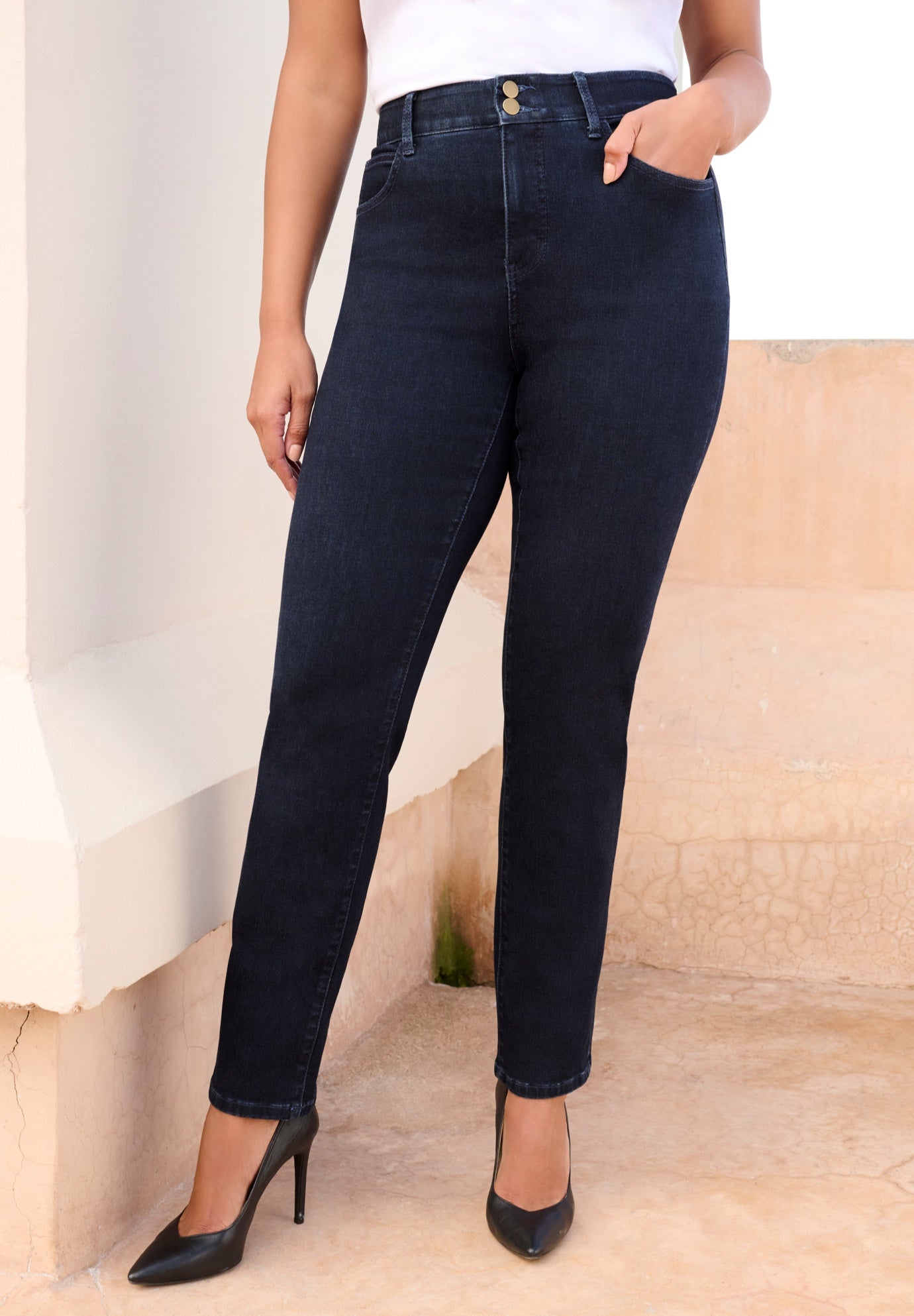 Plus Size High-Rise Tummy Control Straight-Leg Jeans image number 0
