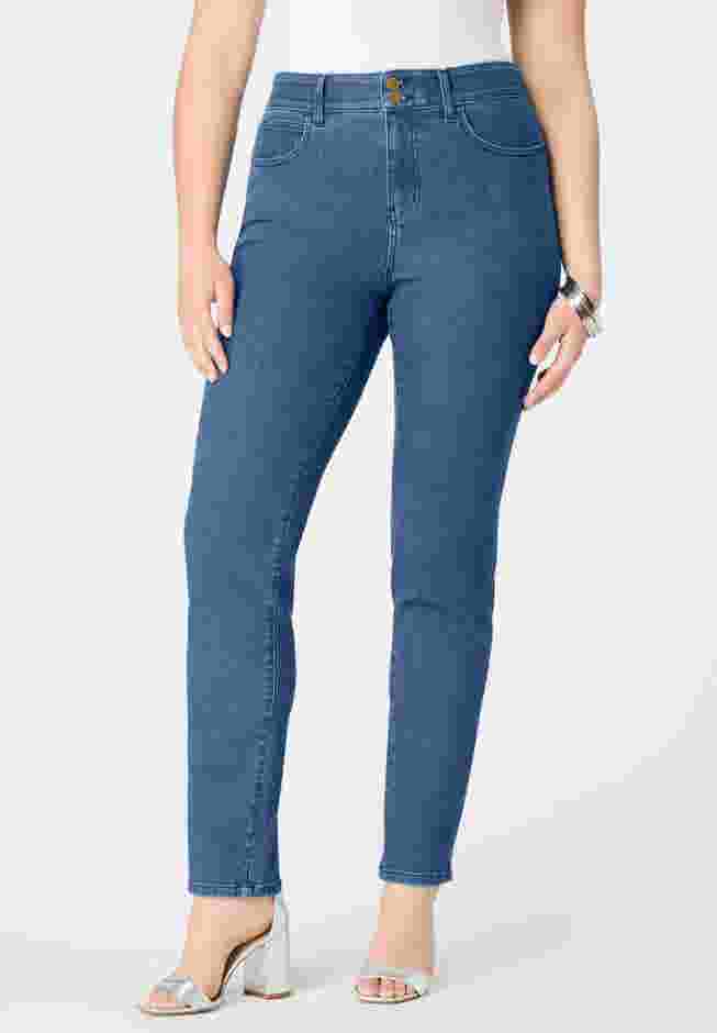 Plus Size HighRise Tummy Control StraightLeg Jeans Roaman's