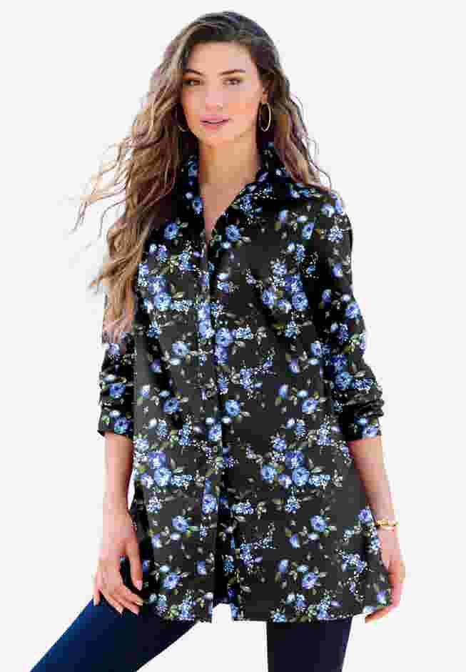 Plus Size Kate Long Sleeve Easy Cotton-Blend Button-Front Shirt image number 5