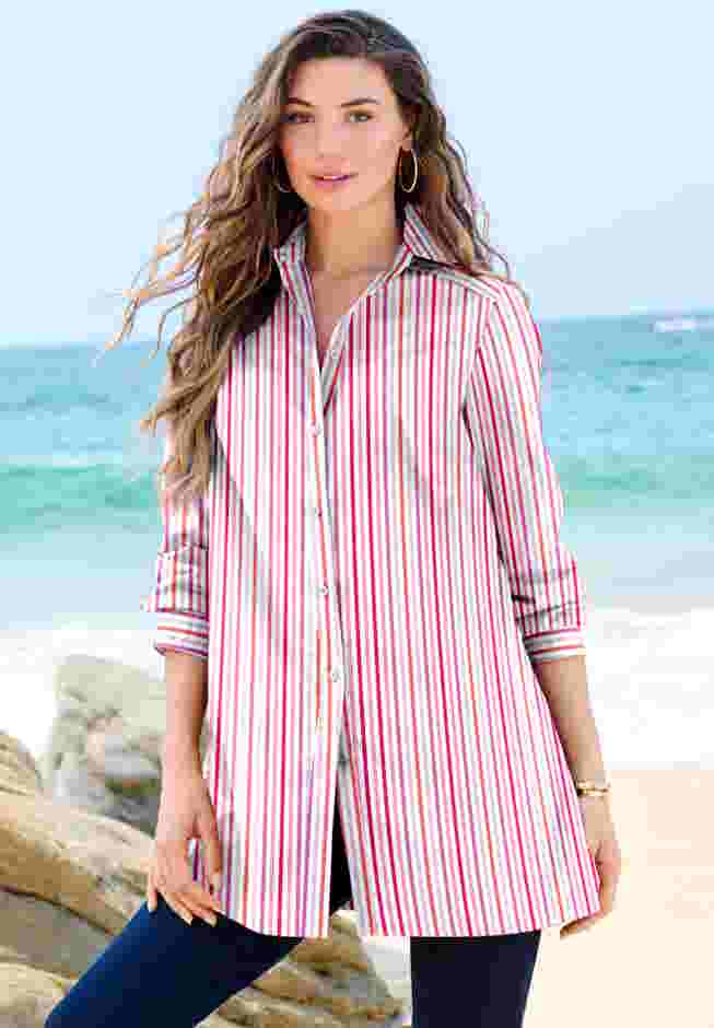 Plus Size Kate Long Sleeve Easy Cotton-Blend Button-Front Shirt image number 6