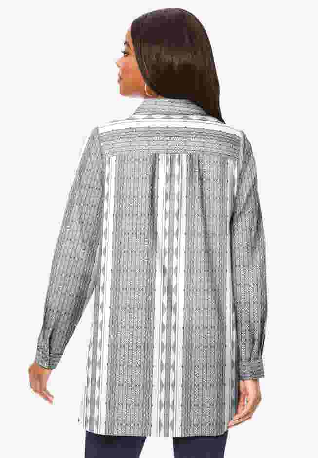 Plus Size Kate Long Sleeve Tunic Easy Cotton-Blend Button-Front Shirt image number 1