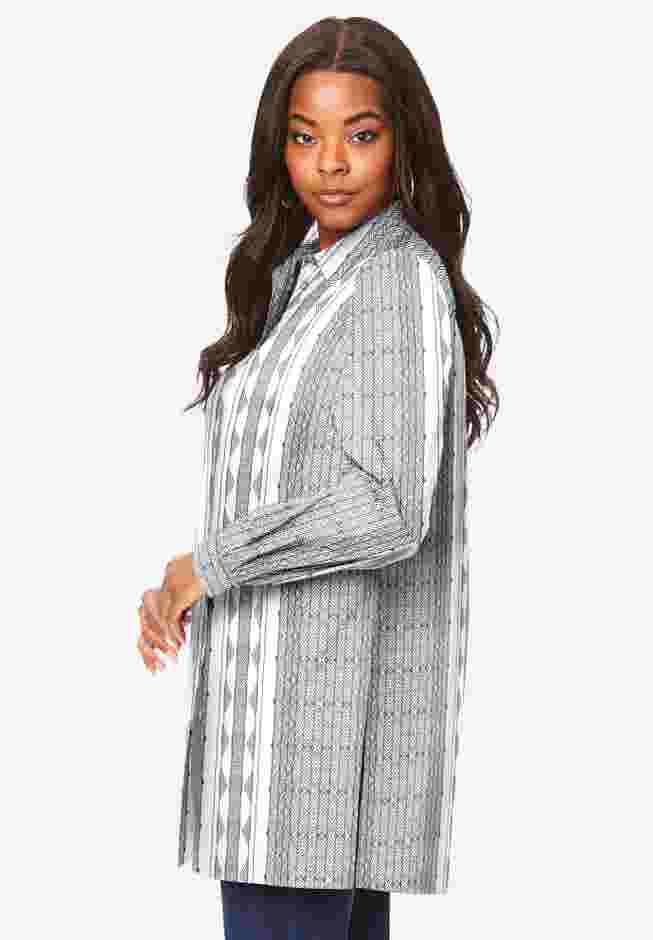 Plus Size Kate Long Sleeve Tunic Easy Cotton-Blend Button-Front Shirt image number 2