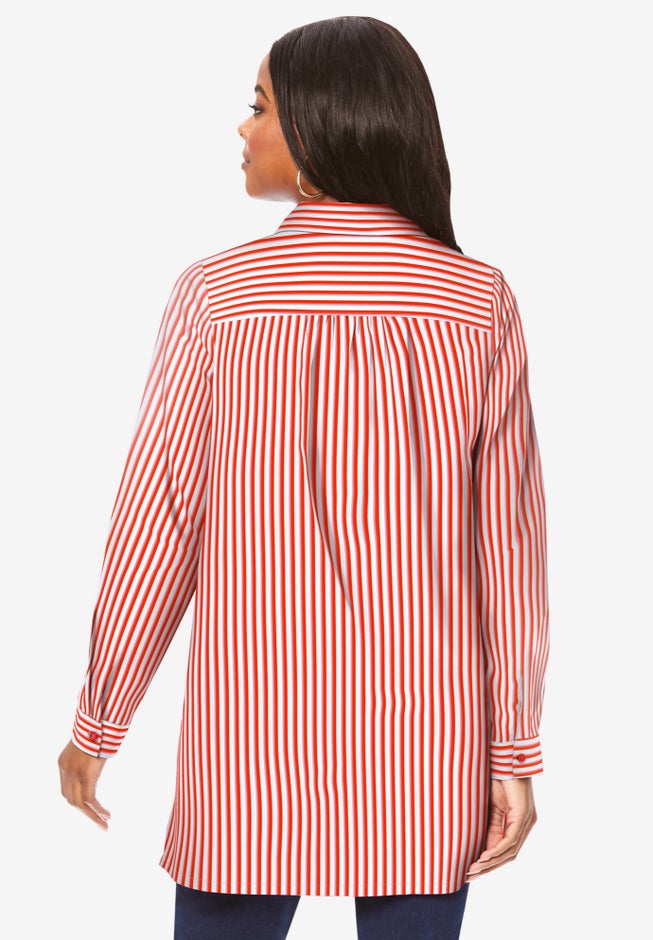 Plus Size Kate Long Sleeve Tunic Easy Cotton-Blend Button-Front Shirt image number 1