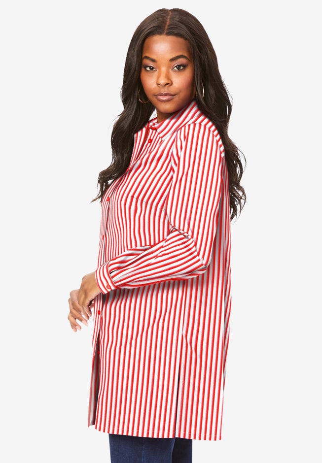 Kate Long-Sleeve Crisp Cotton-Blend Button-Front Tunic image number 2