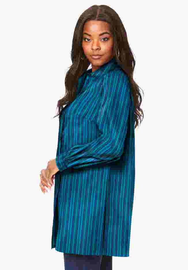 Plus Size Kate Long Sleeve Tunic Easy Cotton-Blend Button-Front Shirt image number 2