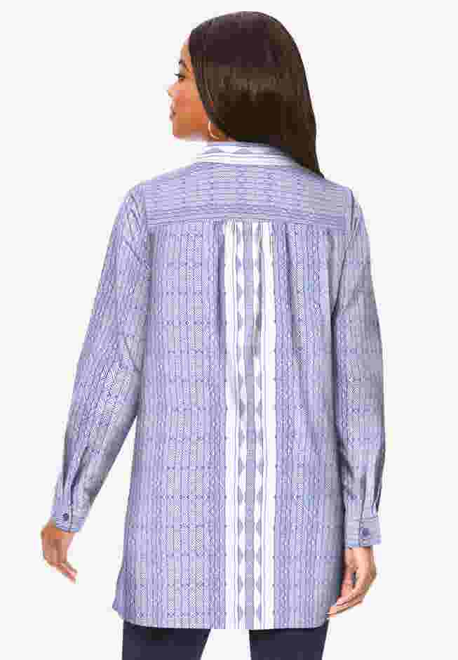 Plus Size Kate Long Sleeve Tunic Easy Cotton-Blend Button-Front Shirt image number 1