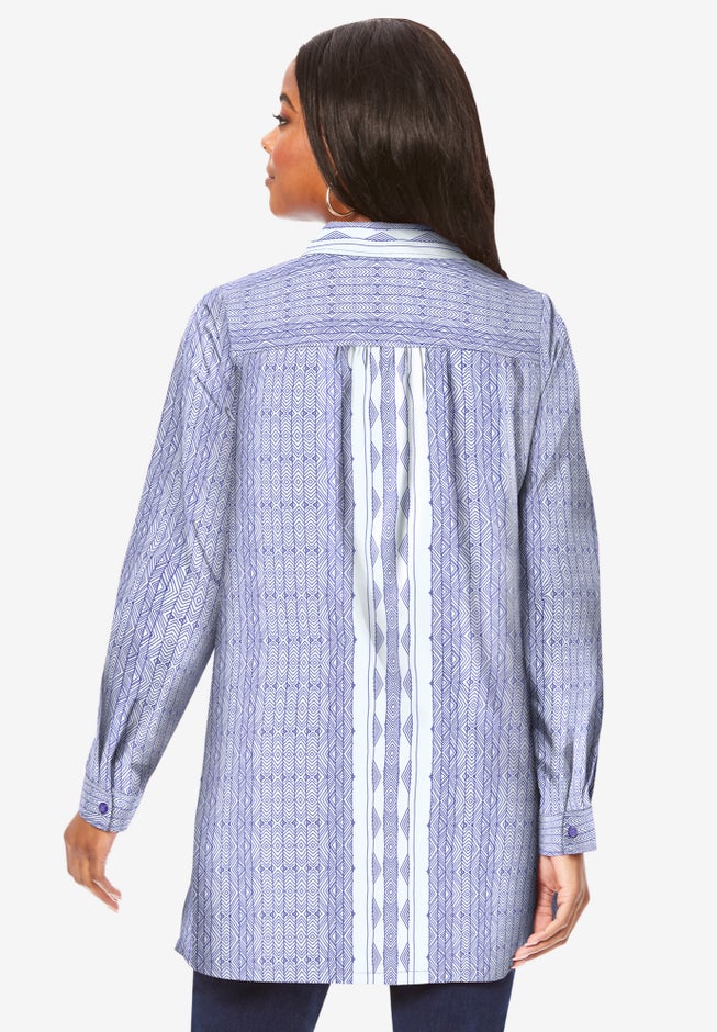Plus Size Kate Long Sleeve Tunic Easy Cotton-Blend Button-Front Shirt image number 1