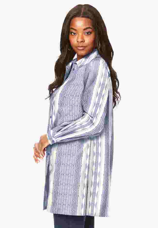 Plus Size Kate Long Sleeve Tunic Easy Cotton-Blend Button-Front Shirt image number 2