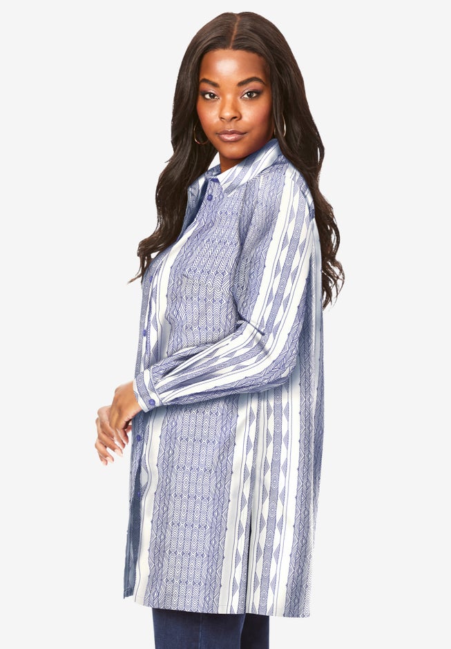 Plus Size Kate Long Sleeve Tunic Easy Cotton-Blend Button-Front Shirt image number 2