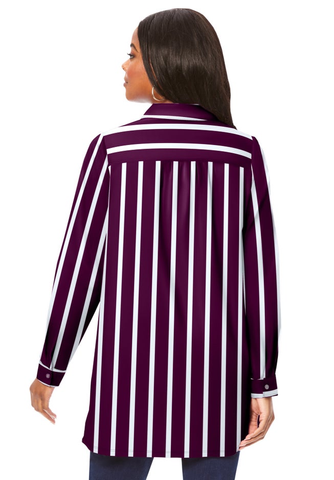 Plus Size Kate Long Sleeve Tunic Easy Cotton-Blend Button-Front Shirt image number 1