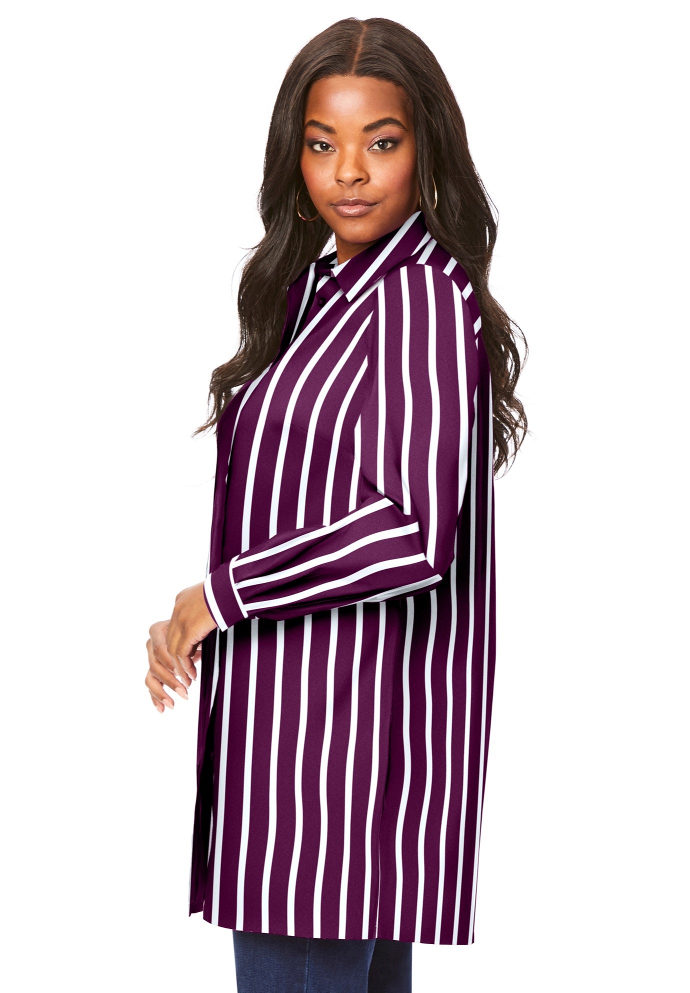 Kate Long-Sleeve Crisp Cotton-Blend Button-Front Tunic image number 2