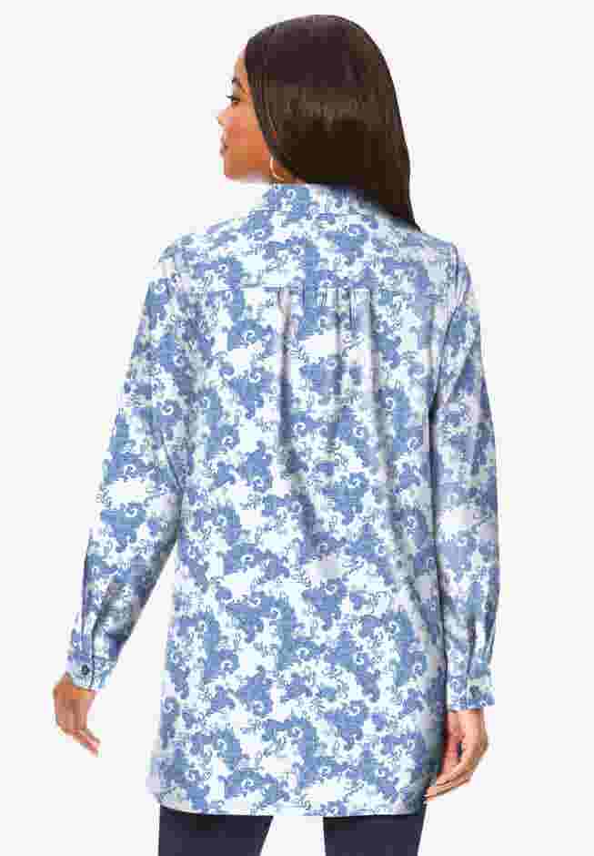 Plus Size Kate Long Sleeve Easy Cotton-Blend Button-Front Shirt image number 1