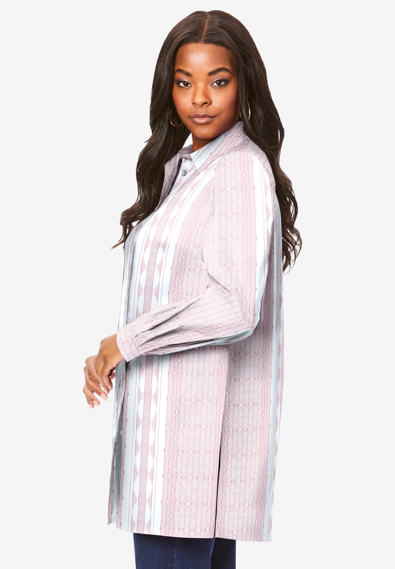 Kate Long-Sleeve Crisp Cotton-Blend Button-Front Tunic image number 3