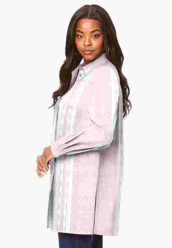 Plus Size Kate Long Sleeve Tunic Easy Cotton-Blend Button-Front Shirt image number 2