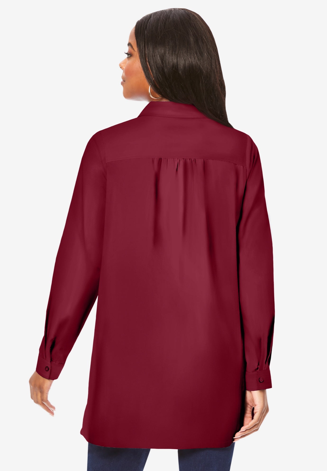 Kate Long-Sleeve Crisp Cotton-Blend Button-Front Tunic image number 1