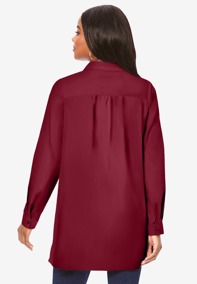 Kate Long-Sleeve Crisp Cotton-Blend Button-Front Tunic image number 1