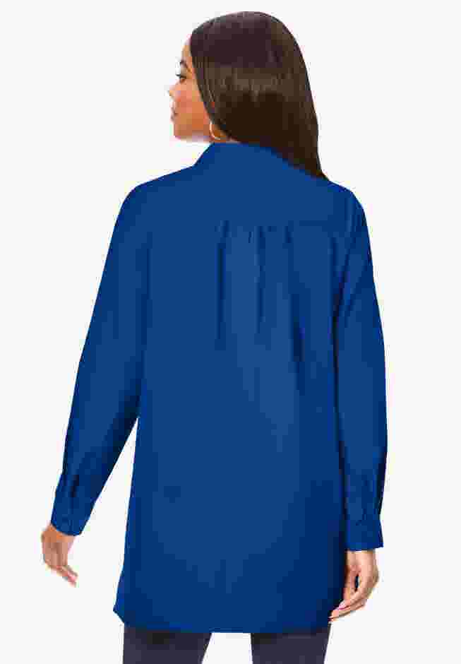 Plus Size Kate Long Sleeve Tunic Easy Cotton-Blend Button-Front Shirt image number 1