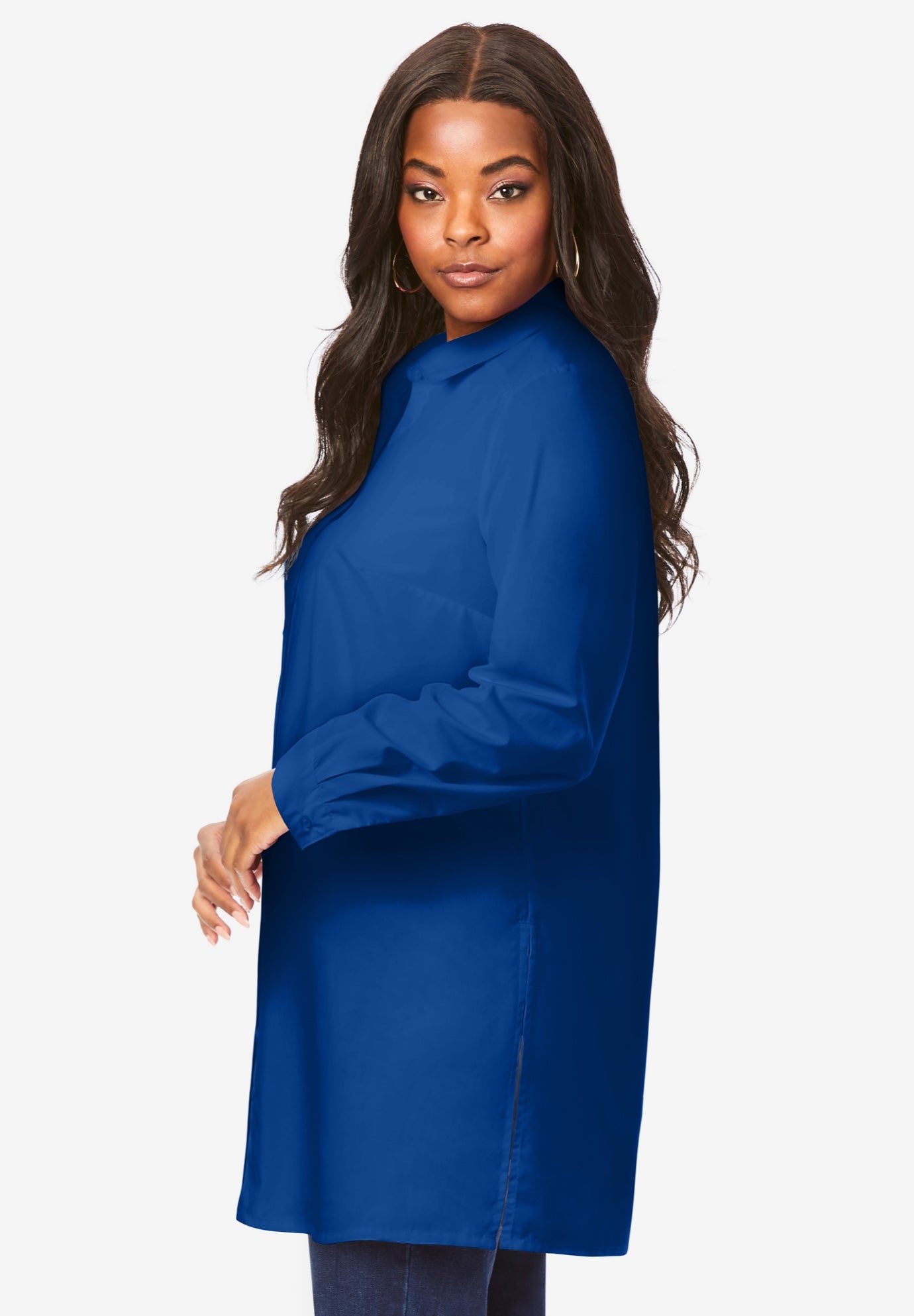 Kate Long-Sleeve Crisp Cotton-Blend Button-Front Tunic image number 2