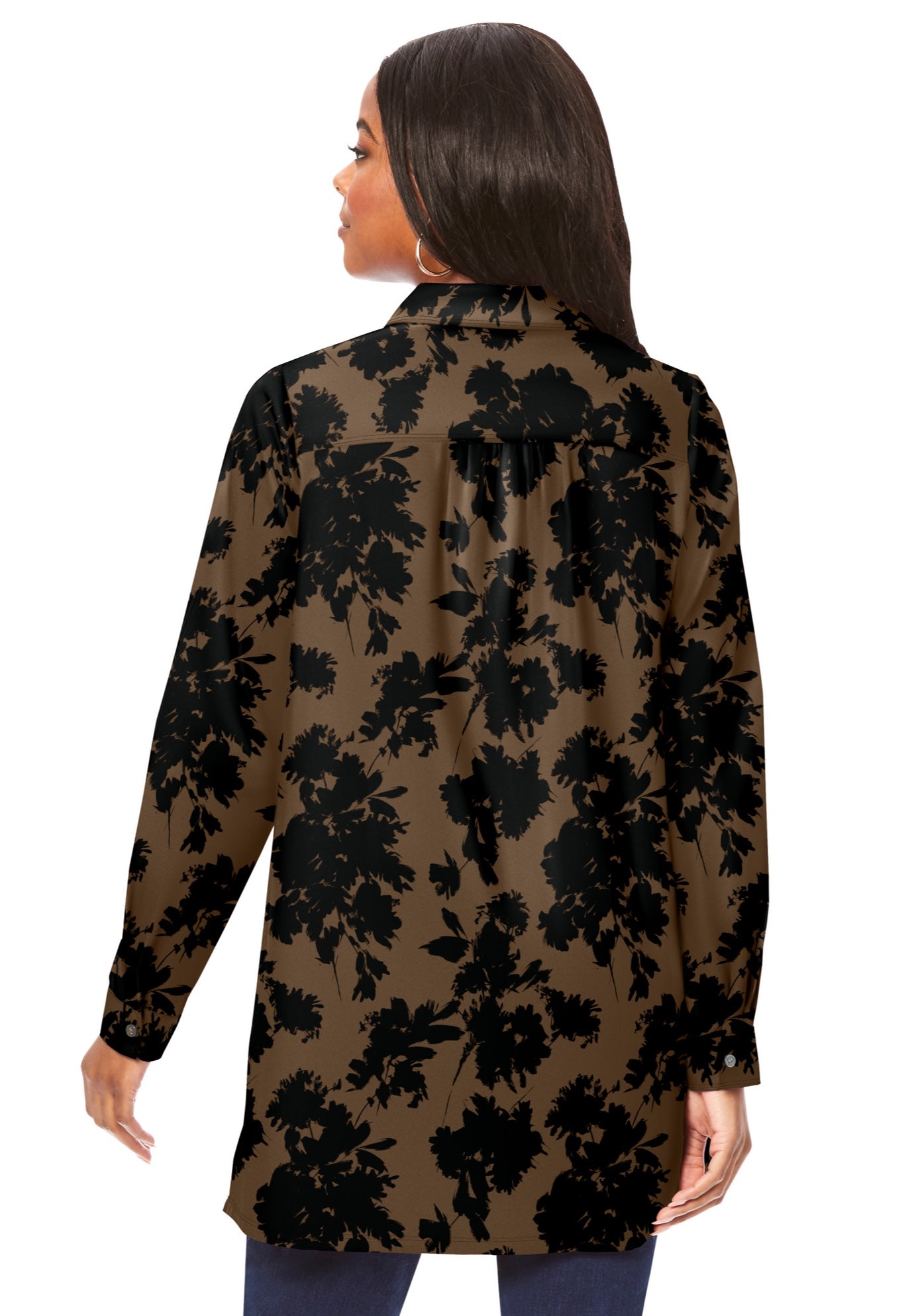 Plus Size Kate Long Sleeve Tunic Easy Cotton-Blend Button-Front Shirt image number 1