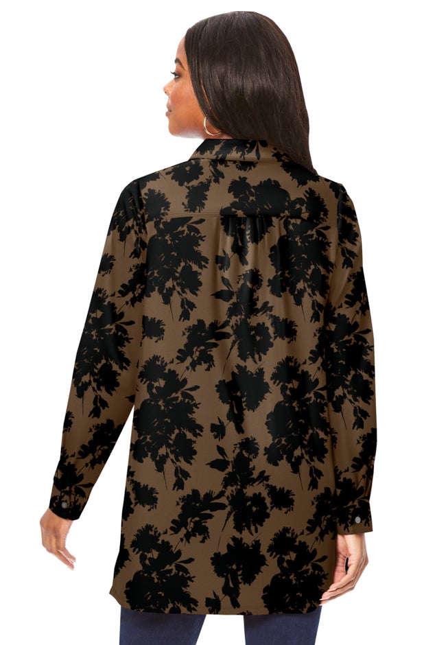 Plus Size Kate Long Sleeve Tunic Easy Cotton-Blend Button-Front Shirt image number 1