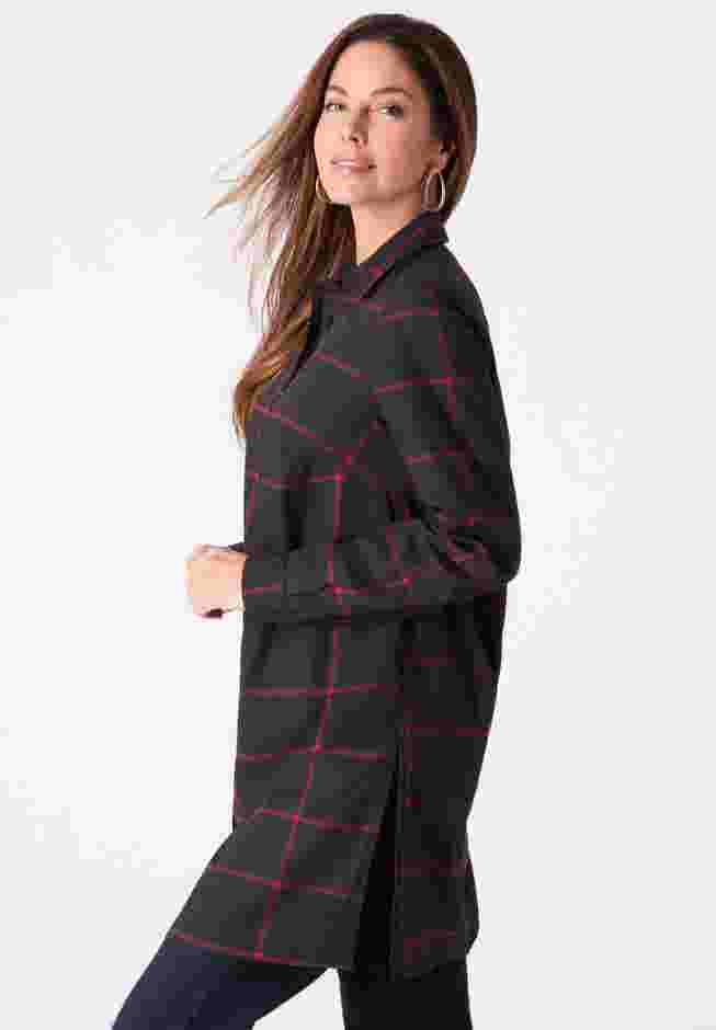Plus Size Kate Long Sleeve Tunic Easy Cotton-Blend Button-Front Shirt image number 2