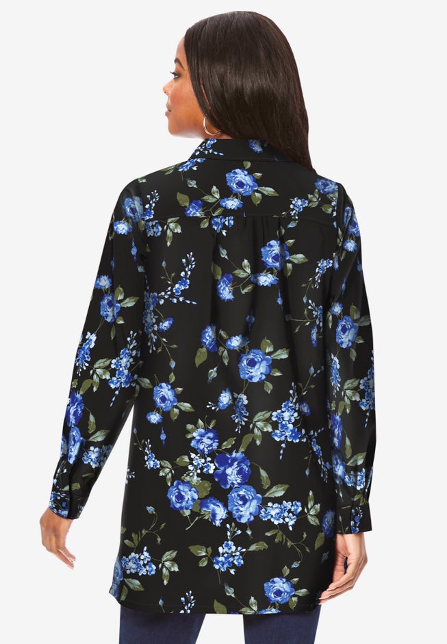 Kate Long-Sleeve Crisp Cotton-Blend Button-Front Tunic image number 1