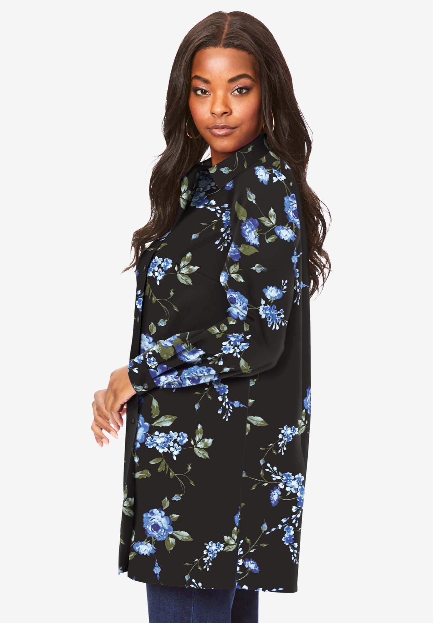 Kate Long-Sleeve Crisp Cotton-Blend Button-Front Tunic image number 2