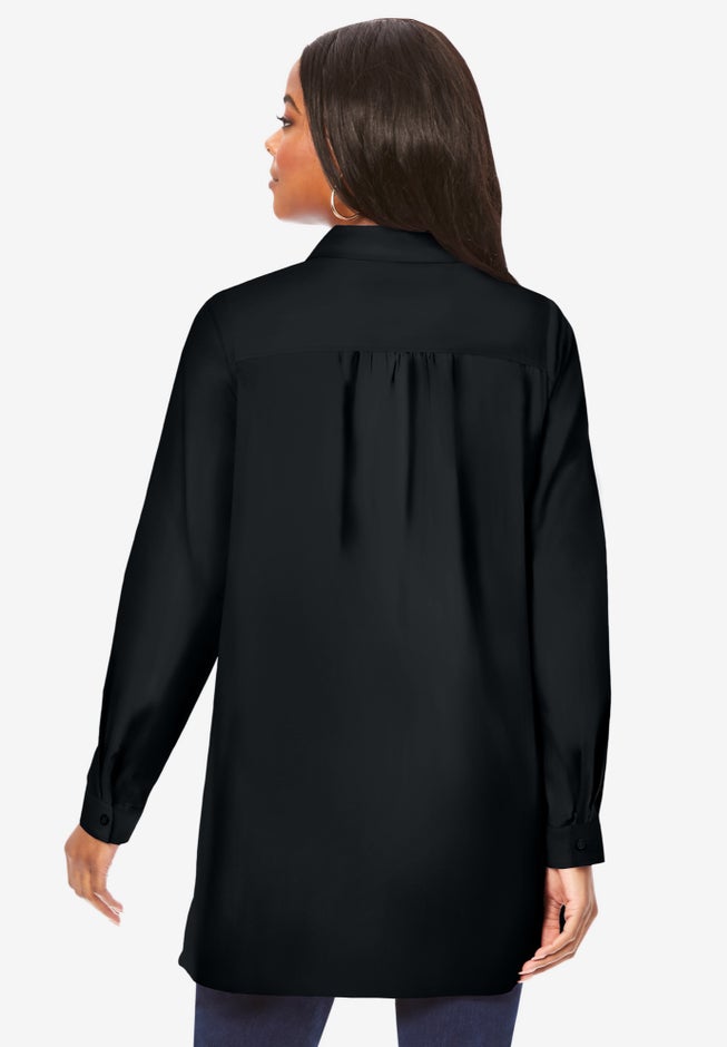 Plus Size Kate Long Sleeve Tunic Easy Cotton-Blend Button-Front Shirt image number 1