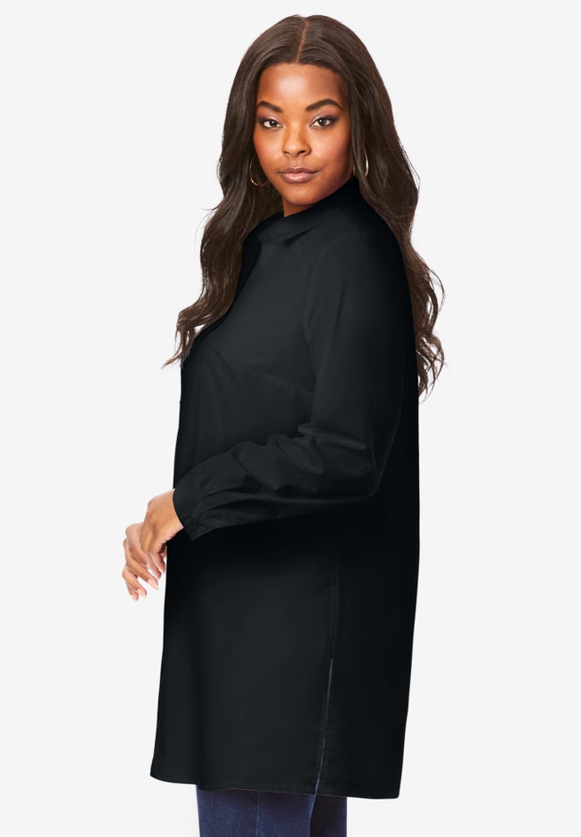 Plus Size Kate Long Sleeve Tunic Easy Cotton-Blend Button-Front Shirt image number 2