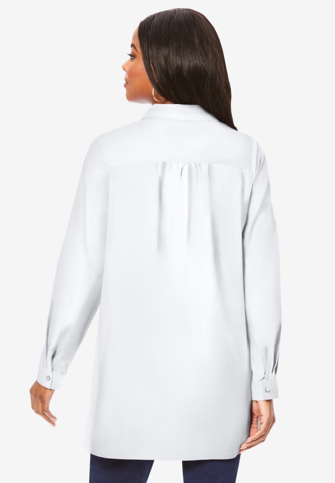 Plus Size Kate Long Sleeve Tunic Easy Cotton-Blend Button-Front Shirt image number 1