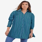 Plus Size Kate Long Sleeve Tunic Easy Cotton-Blend Button-Front Shirt image number null