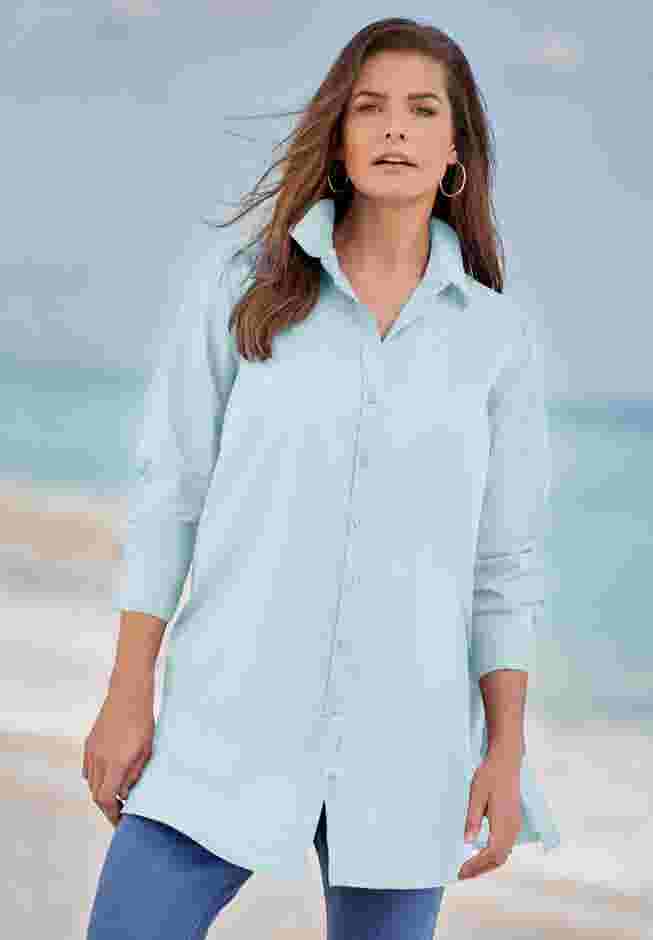 Plus Size Kate Long Sleeve Tunic Easy Cotton-Blend Button-Front Shirt image number 0