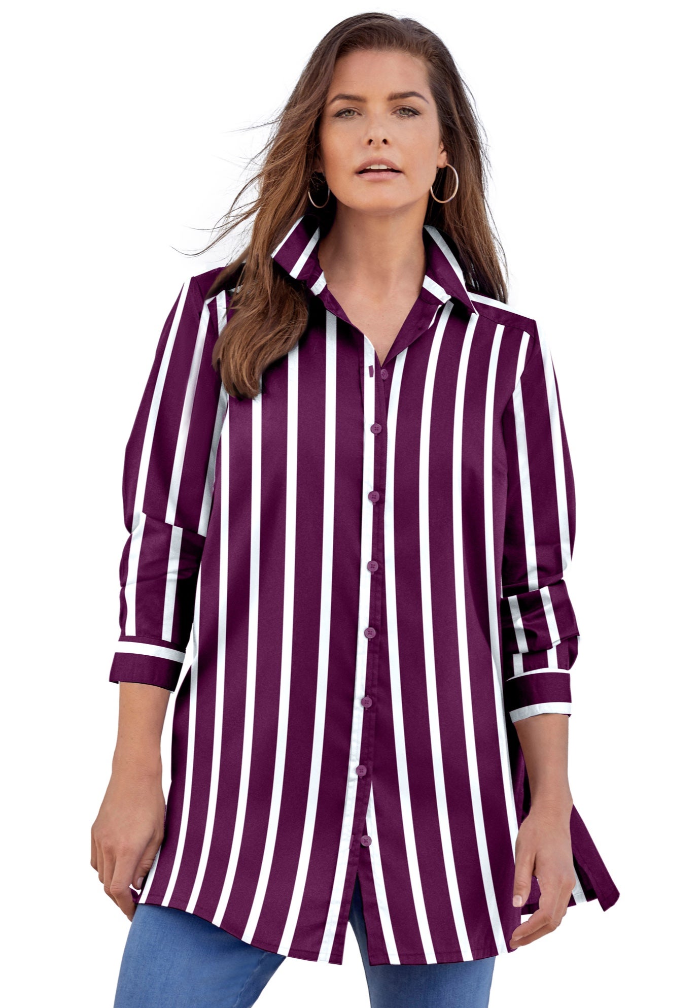 Kate Long-Sleeve Crisp Cotton-Blend Button-Front Tunic image number 0