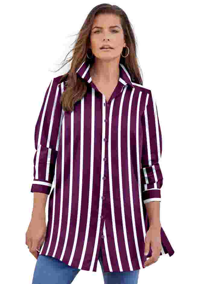 Plus Size Kate Long Sleeve Tunic Easy Cotton-Blend Button-Front Shirt image number 0