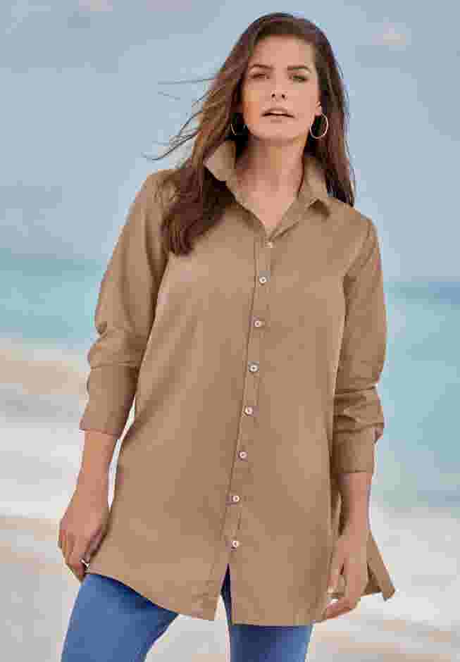 Plus Size Kate Long Sleeve Easy Cotton-Blend Button-Front Shirt image number 0